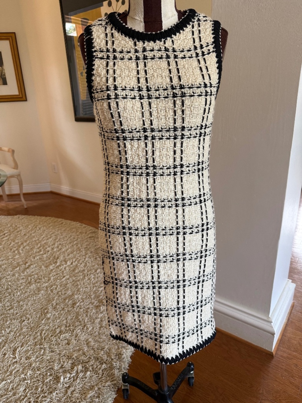 Tory Burch Tweed Dress Black/Ivory Sleeveless Linen/Wool Blend Size XS
